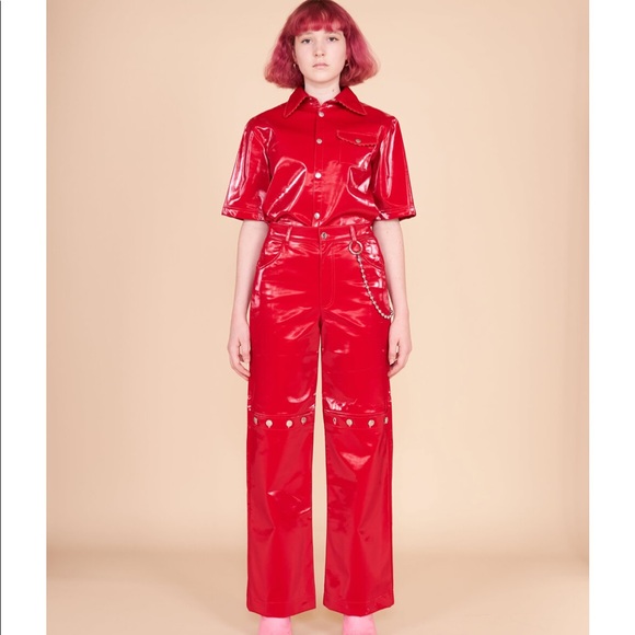 somewhere nowhere Pants - Somewhere Nowhere REBEL FAUX LEATHER BUTTON TROUSERS- M